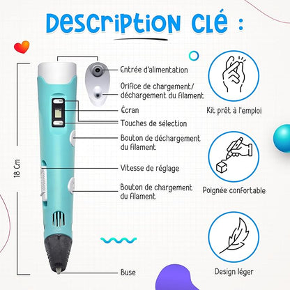 Kit de démarrage Stylo 3D – 12 filaments de couleur